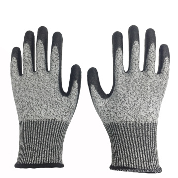 18 Gauge Gray HPPE Anti Cut Black Nitrile Sandy Gloves With Cut F